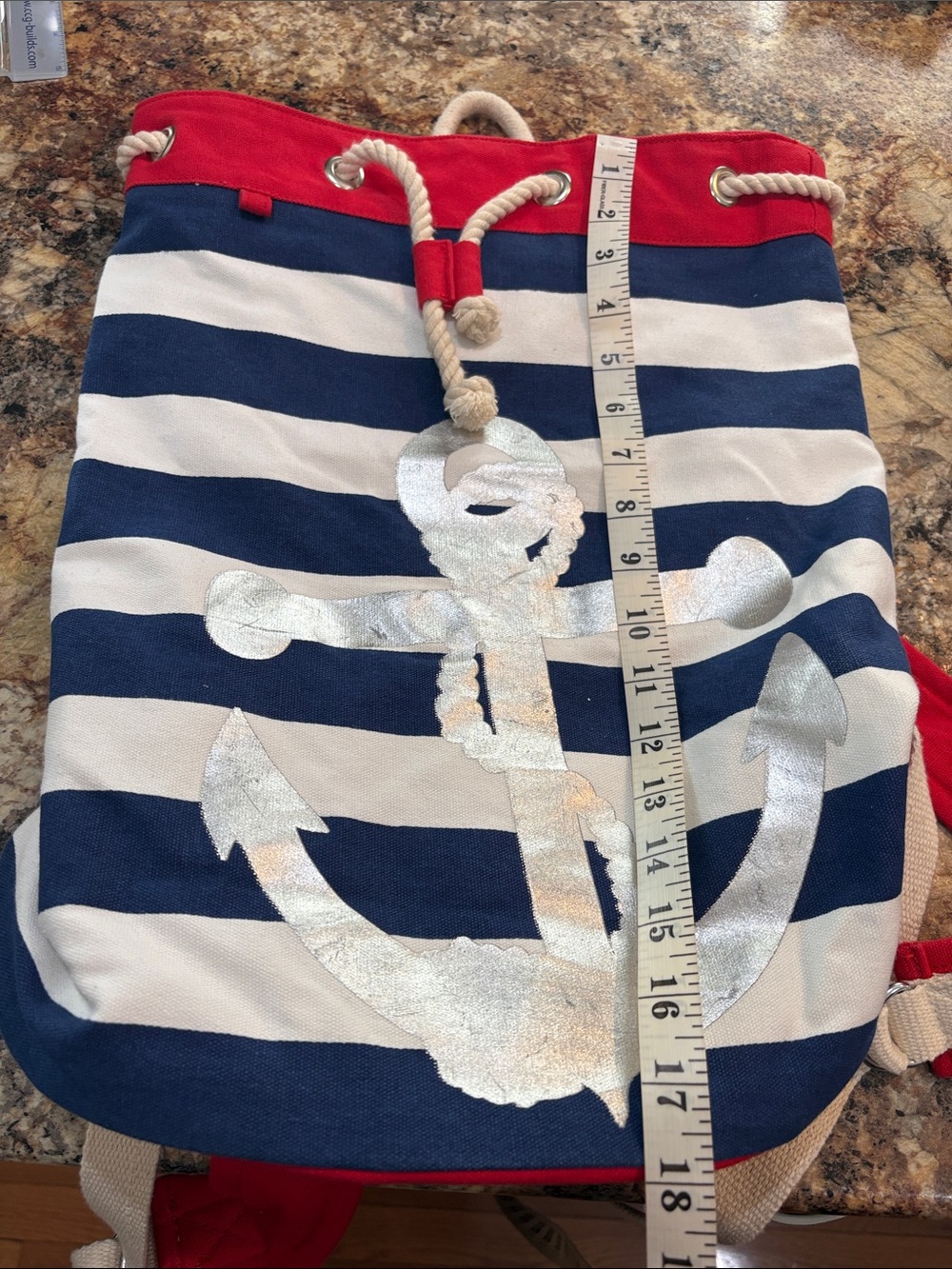 Nautical Stripe Backpack with Rope Drawstring - Picture 3 of 8